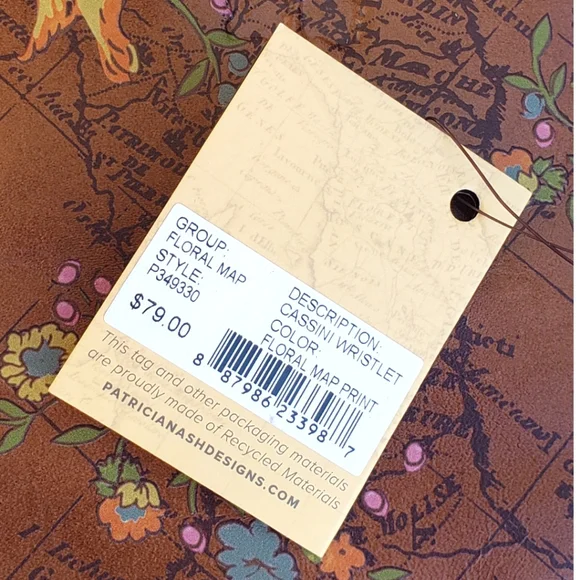 NWT Patricia Nash Cassini Wristlet Floral Map pattern Brown Leather w/strap - Picture 3 of 10